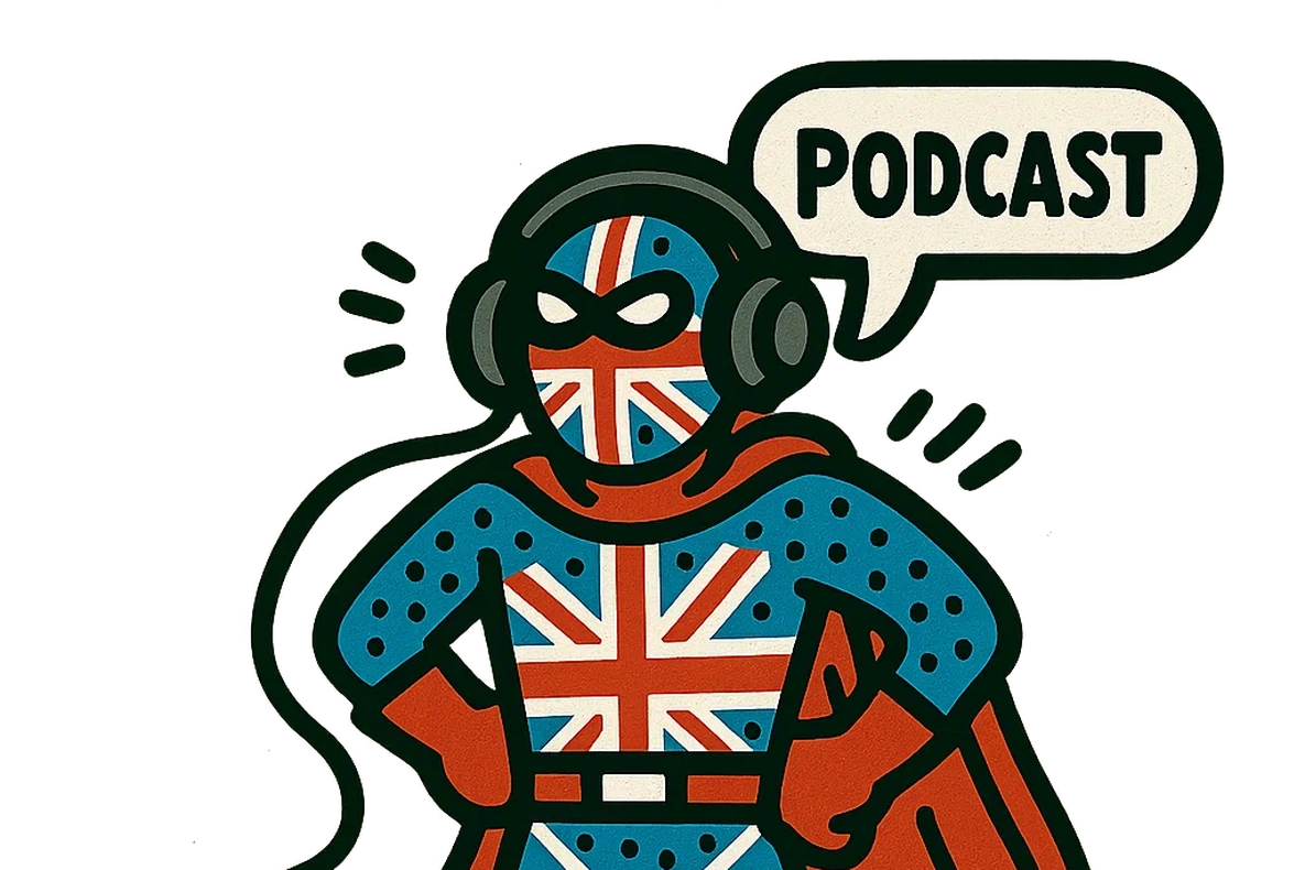 Podcast recording microphone against dark background